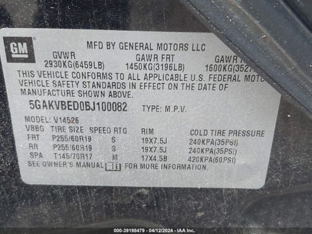 Photo 8 VIN: 5GAKVBED0BJ100082 - BUICK ENCLAVE 