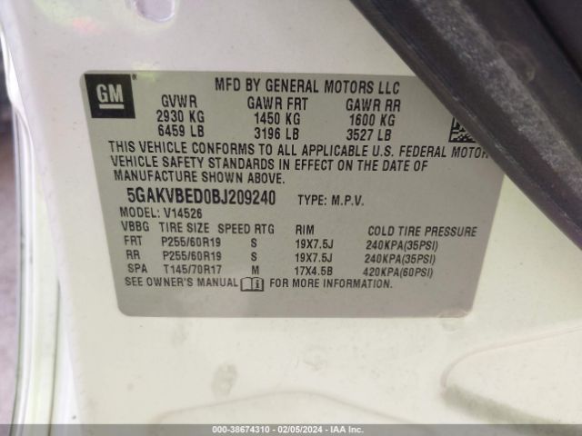 Photo 8 VIN: 5GAKVBED0BJ209240 - BUICK ENCLAVE 