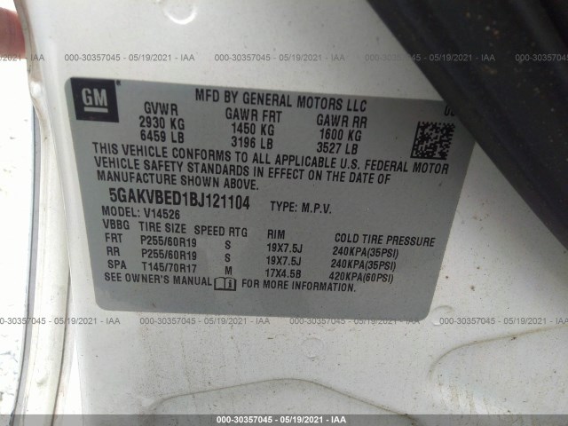 Photo 8 VIN: 5GAKVBED1BJ121104 - BUICK ENCLAVE 