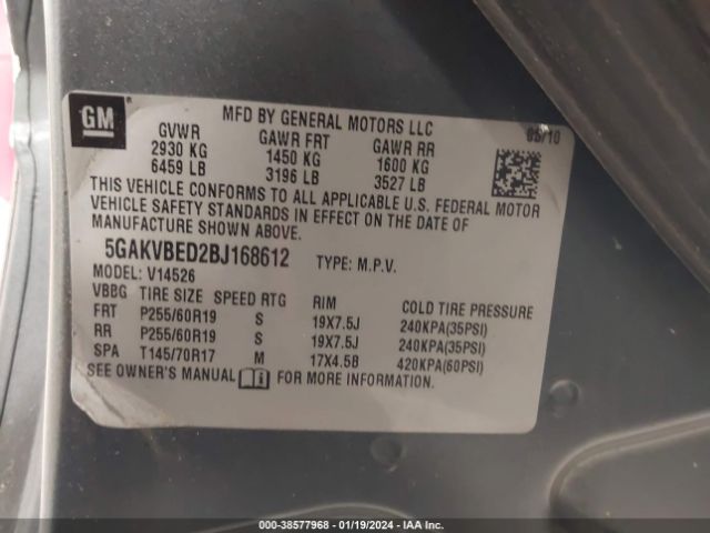 Photo 8 VIN: 5GAKVBED2BJ168612 - BUICK ENCLAVE 