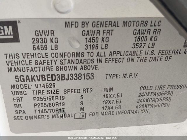 Photo 8 VIN: 5GAKVBED3BJ338153 - BUICK ENCLAVE 