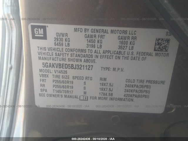 Photo 8 VIN: 5GAKVBED5BJ321127 - BUICK ENCLAVE 