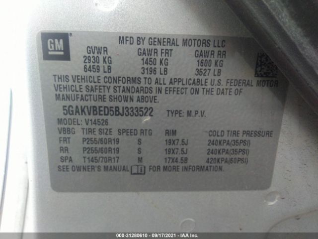 Photo 8 VIN: 5GAKVBED5BJ333522 - BUICK ENCLAVE 