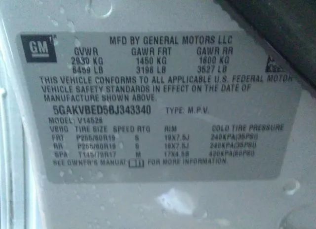 Photo 8 VIN: 5GAKVBED5BJ343340 - BUICK ENCLAVE 