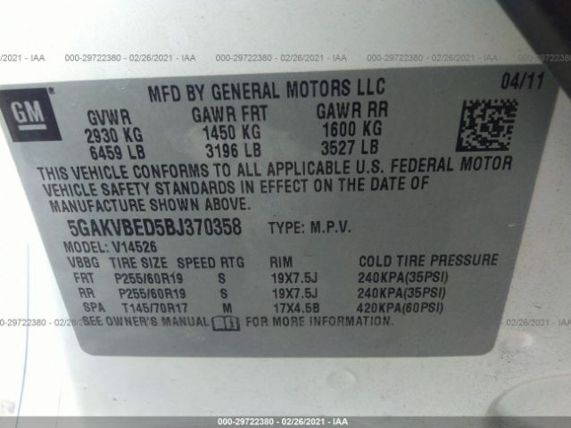 Photo 8 VIN: 5GAKVBED5BJ370358 - BUICK ENCLAVE 