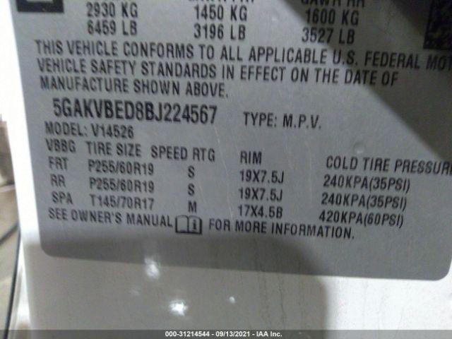 Photo 8 VIN: 5GAKVBED8BJ224567 - BUICK ENCLAVE 