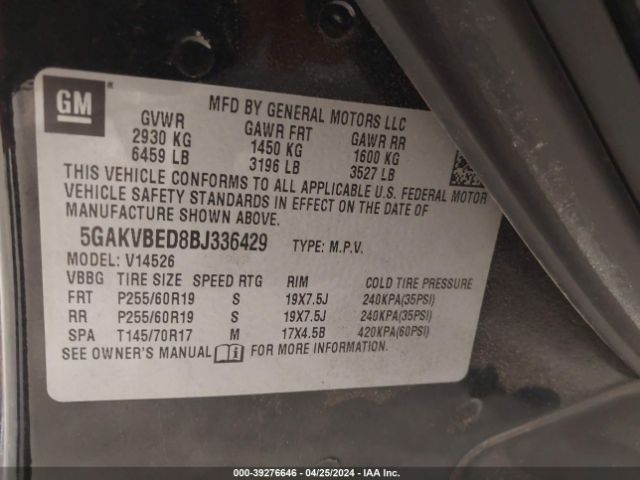 Photo 8 VIN: 5GAKVBED8BJ336429 - BUICK ENCLAVE 