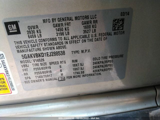 Photo 8 VIN: 5GAKVBKD1EJ288538 - BUICK ENCLAVE 