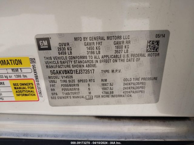 Photo 8 VIN: 5GAKVBKD1EJ372617 - BUICK ENCLAVE 