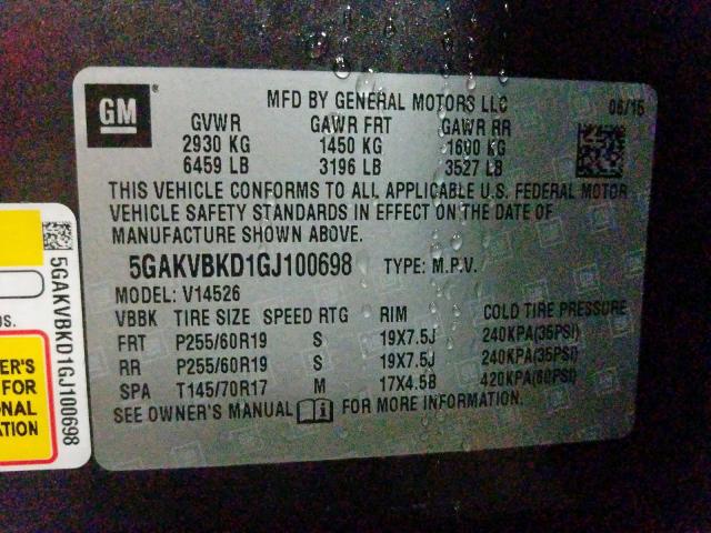 Photo 9 VIN: 5GAKVBKD1GJ100698 - BUICK ENCLAVE 