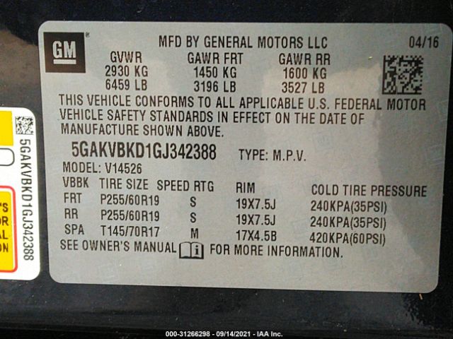 Photo 8 VIN: 5GAKVBKD1GJ342388 - BUICK ENCLAVE 