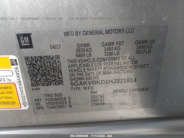 Photo 8 VIN: 5GAKVBKD1HJ331814 - BUICK ENCLAVE 