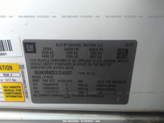 Photo 8 VIN: 5GAKVBKD2EJ240367 - BUICK ENCLAVE 