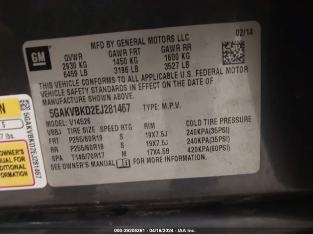 Photo 8 VIN: 5GAKVBKD2EJ281467 - BUICK ENCLAVE 