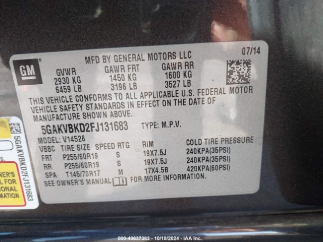 Photo 8 VIN: 5GAKVBKD2FJ131683 - BUICK ENCLAVE 