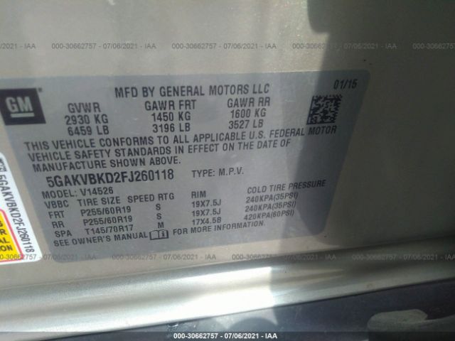 Photo 8 VIN: 5GAKVBKD2FJ260118 - BUICK ENCLAVE 