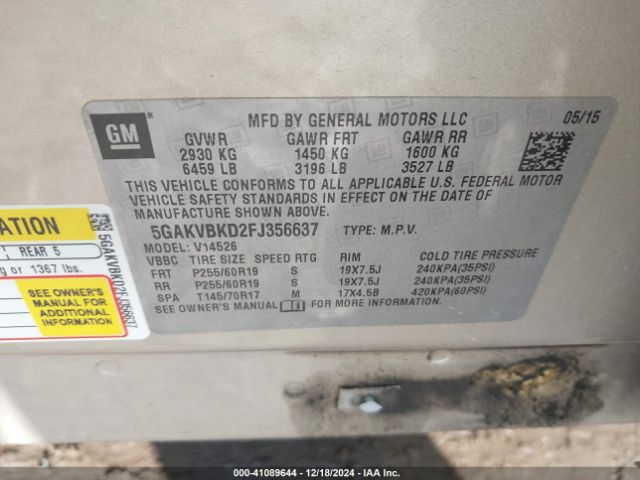 Photo 8 VIN: 5GAKVBKD2FJ356637 - BUICK ENCLAVE 