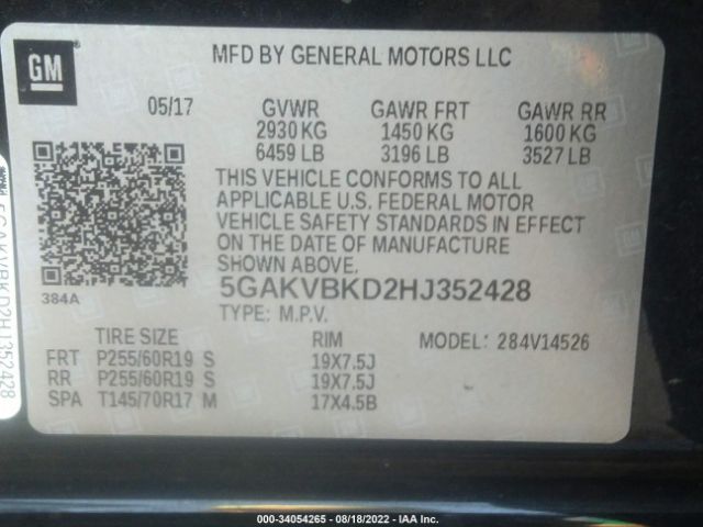 Photo 8 VIN: 5GAKVBKD2HJ352428 - BUICK ENCLAVE 