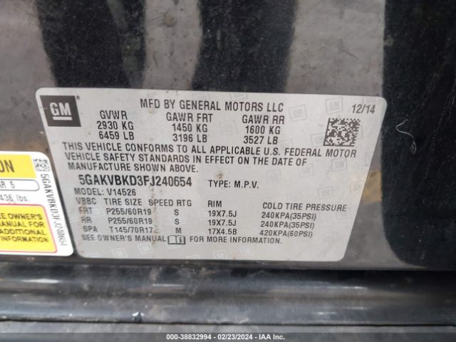 Photo 8 VIN: 5GAKVBKD3FJ240654 - BUICK ENCLAVE 