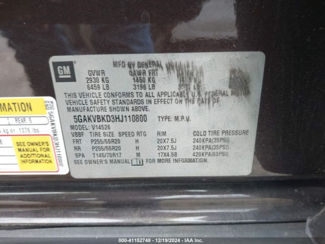 Photo 8 VIN: 5GAKVBKD3HJ110800 - BUICK ENCLAVE 