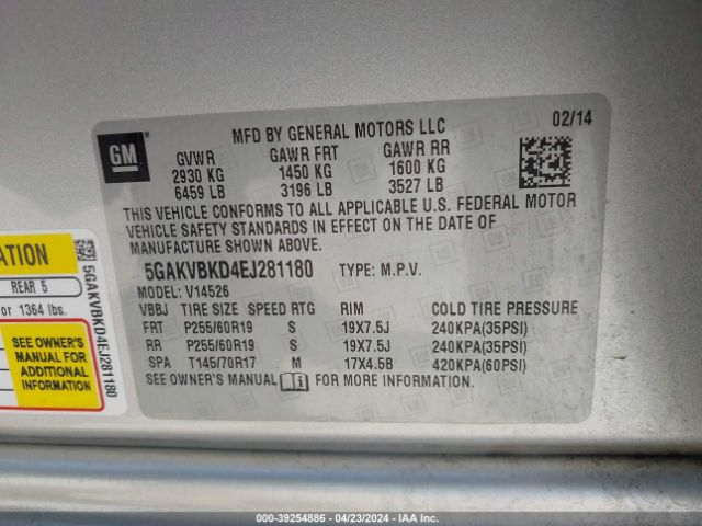 Photo 8 VIN: 5GAKVBKD4EJ281180 - BUICK ENCLAVE 