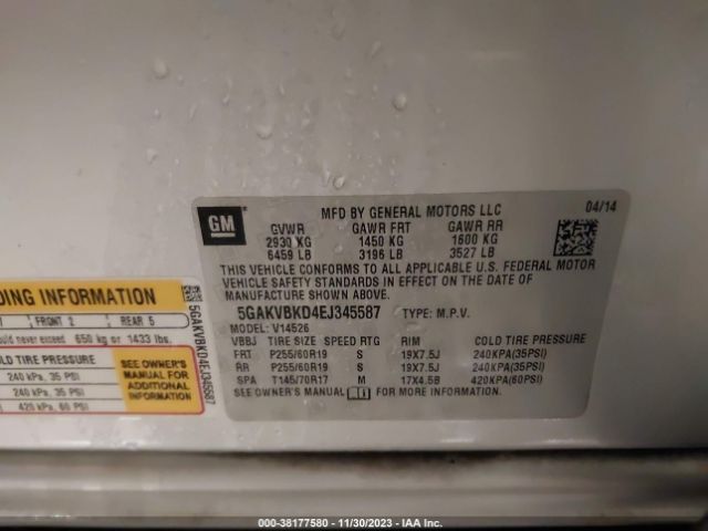 Photo 8 VIN: 5GAKVBKD4EJ345587 - BUICK ENCLAVE 