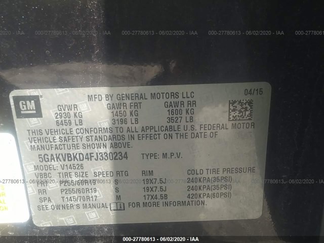 Photo 8 VIN: 5GAKVBKD4FJ330234 - BUICK ENCLAVE 