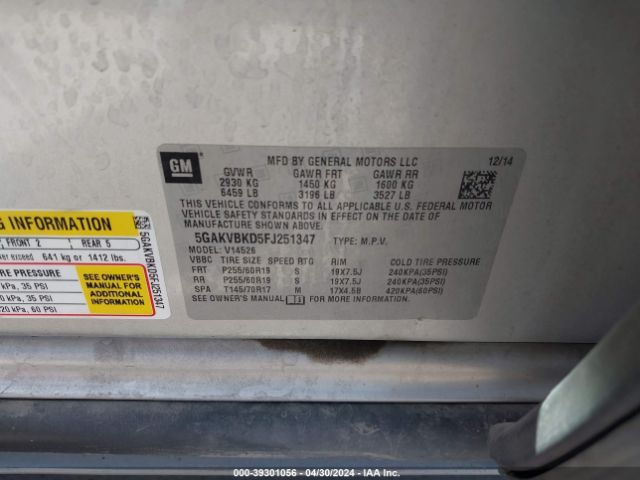 Photo 8 VIN: 5GAKVBKD5FJ251347 - BUICK ENCLAVE 