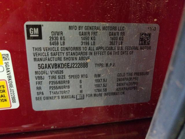 Photo 9 VIN: 5GAKVBKD6EJ222888 - BUICK ENCLAVE 