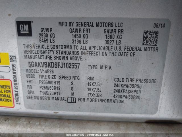 Photo 8 VIN: 5GAKVBKD6FJ102557 - BUICK ENCLAVE 