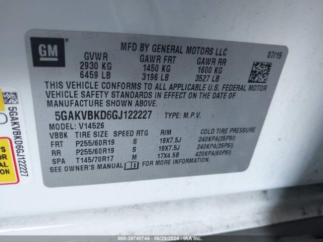 Photo 8 VIN: 5GAKVBKD6GJ122227 - BUICK ENCLAVE 