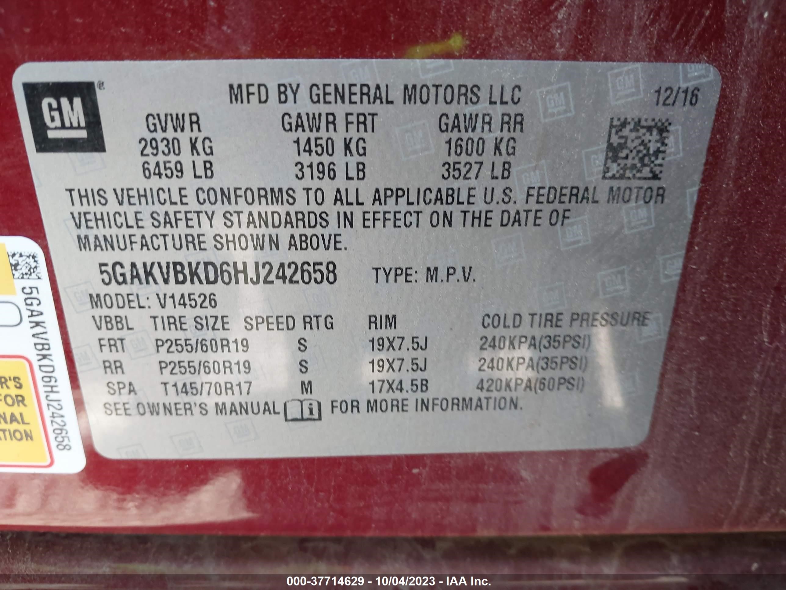 Photo 8 VIN: 5GAKVBKD6HJ242658 - BUICK ENCLAVE 