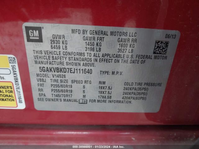 Photo 8 VIN: 5GAKVBKD7EJ111640 - BUICK ENCLAVE 