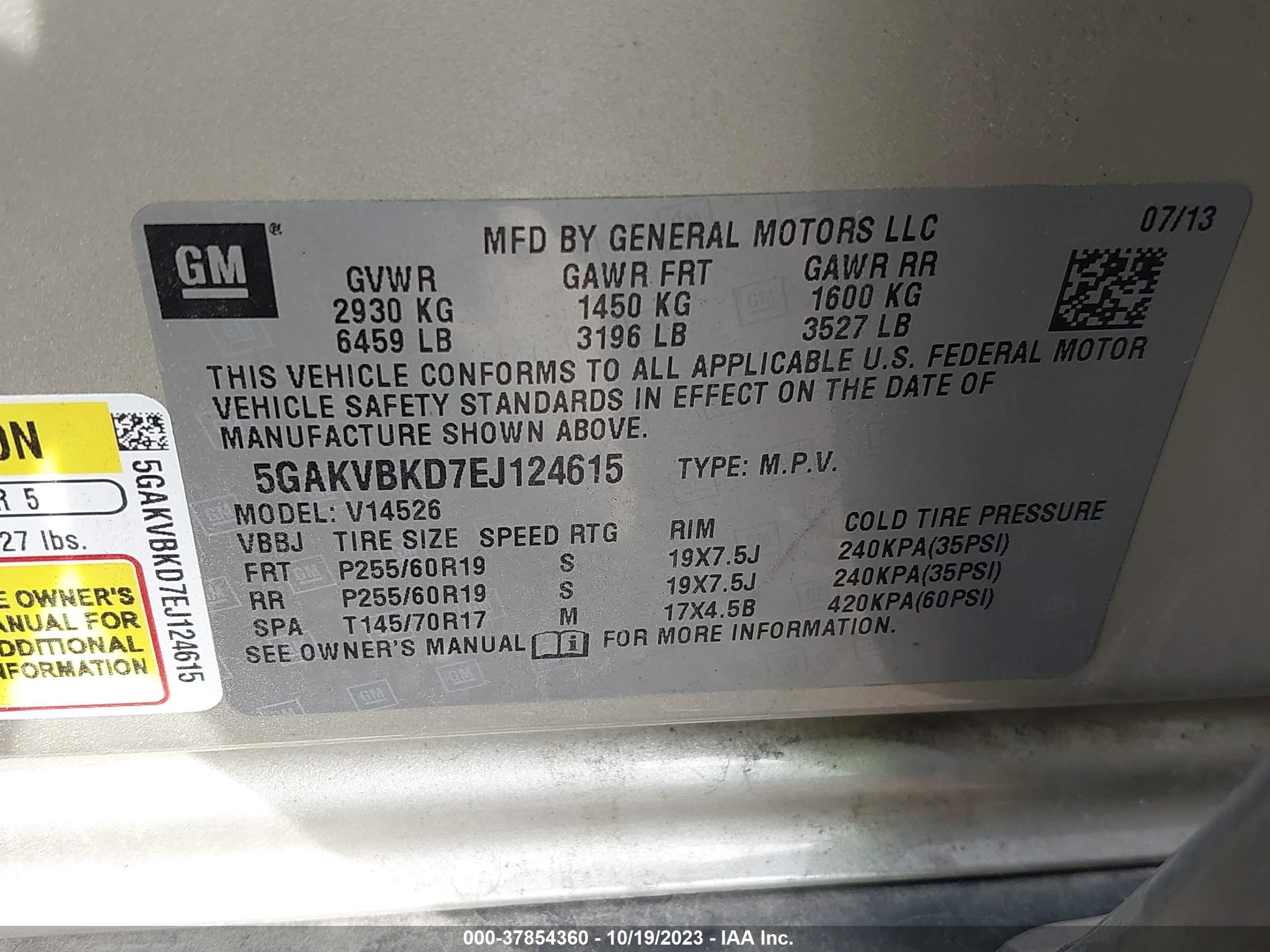 Photo 8 VIN: 5GAKVBKD7EJ124615 - BUICK ENCLAVE 