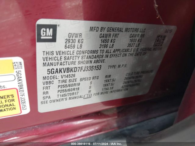 Photo 8 VIN: 5GAKVBKD7FJ335153 - BUICK ENCLAVE 