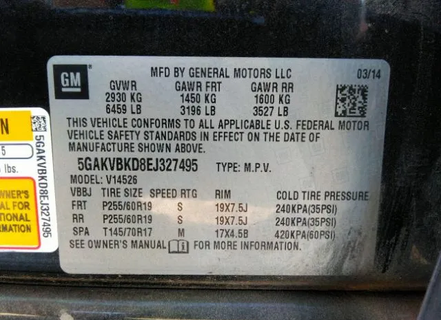 Photo 8 VIN: 5GAKVBKD8EJ327495 - BUICK ENCLAVE 