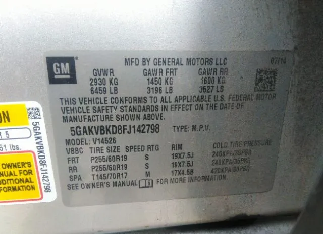 Photo 8 VIN: 5GAKVBKD8FJ142798 - BUICK ENCLAVE 