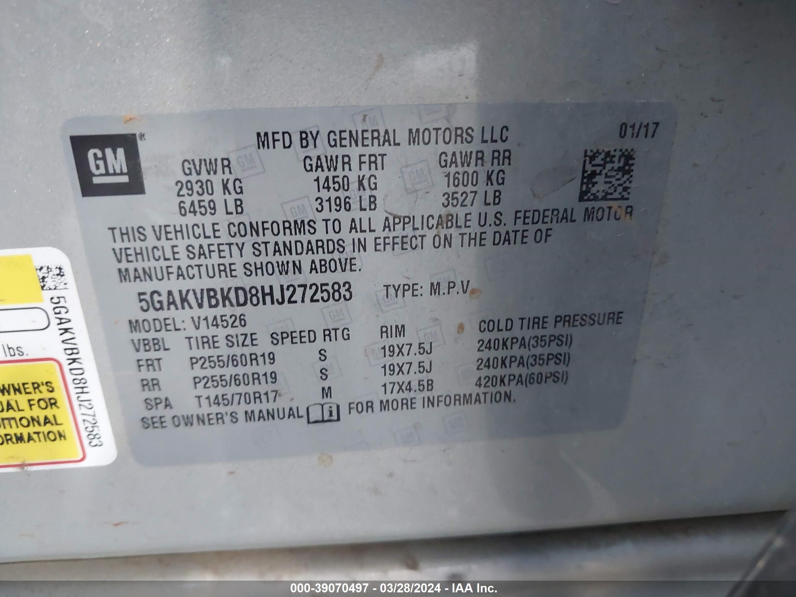 Photo 8 VIN: 5GAKVBKD8HJ272583 - BUICK ENCLAVE 