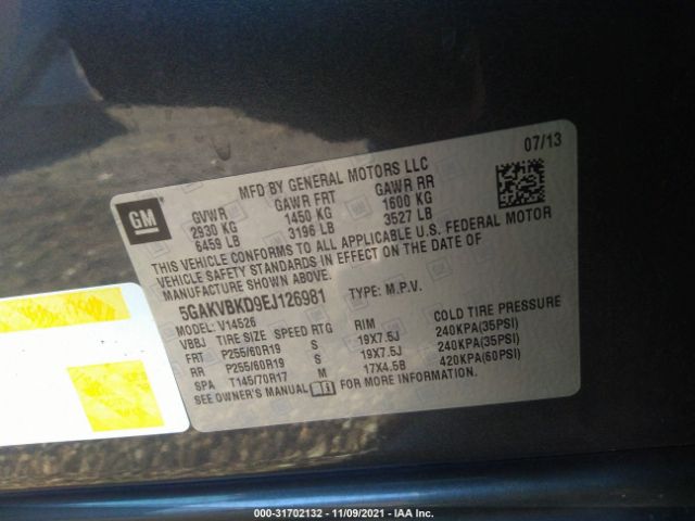 Photo 8 VIN: 5GAKVBKD9EJ126981 - BUICK ENCLAVE 