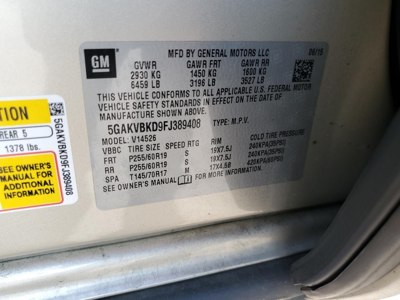 Photo 12 VIN: 5GAKVBKD9FJ389408 - BUICK ENCLAVE 