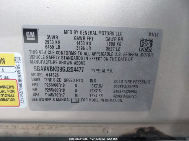 Photo 8 VIN: 5GAKVBKD9GJ254477 - BUICK ENCLAVE 