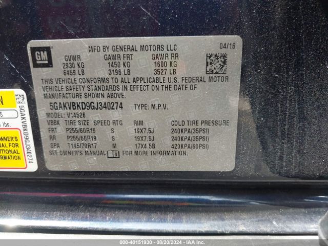 Photo 8 VIN: 5GAKVBKD9GJ340274 - BUICK ENCLAVE 