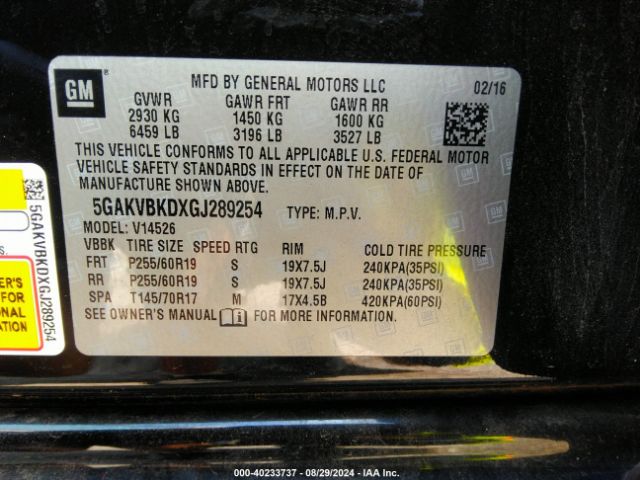 Photo 8 VIN: 5GAKVBKDXGJ289254 - BUICK ENCLAVE 