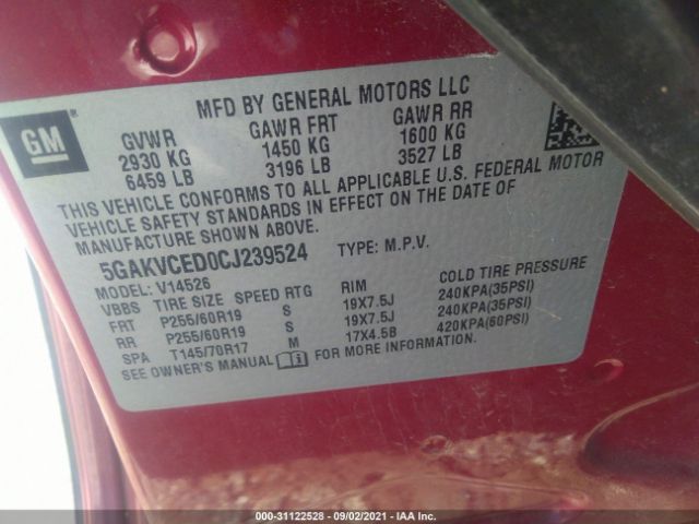 Photo 8 VIN: 5GAKVCED0CJ239524 - BUICK ENCLAVE 