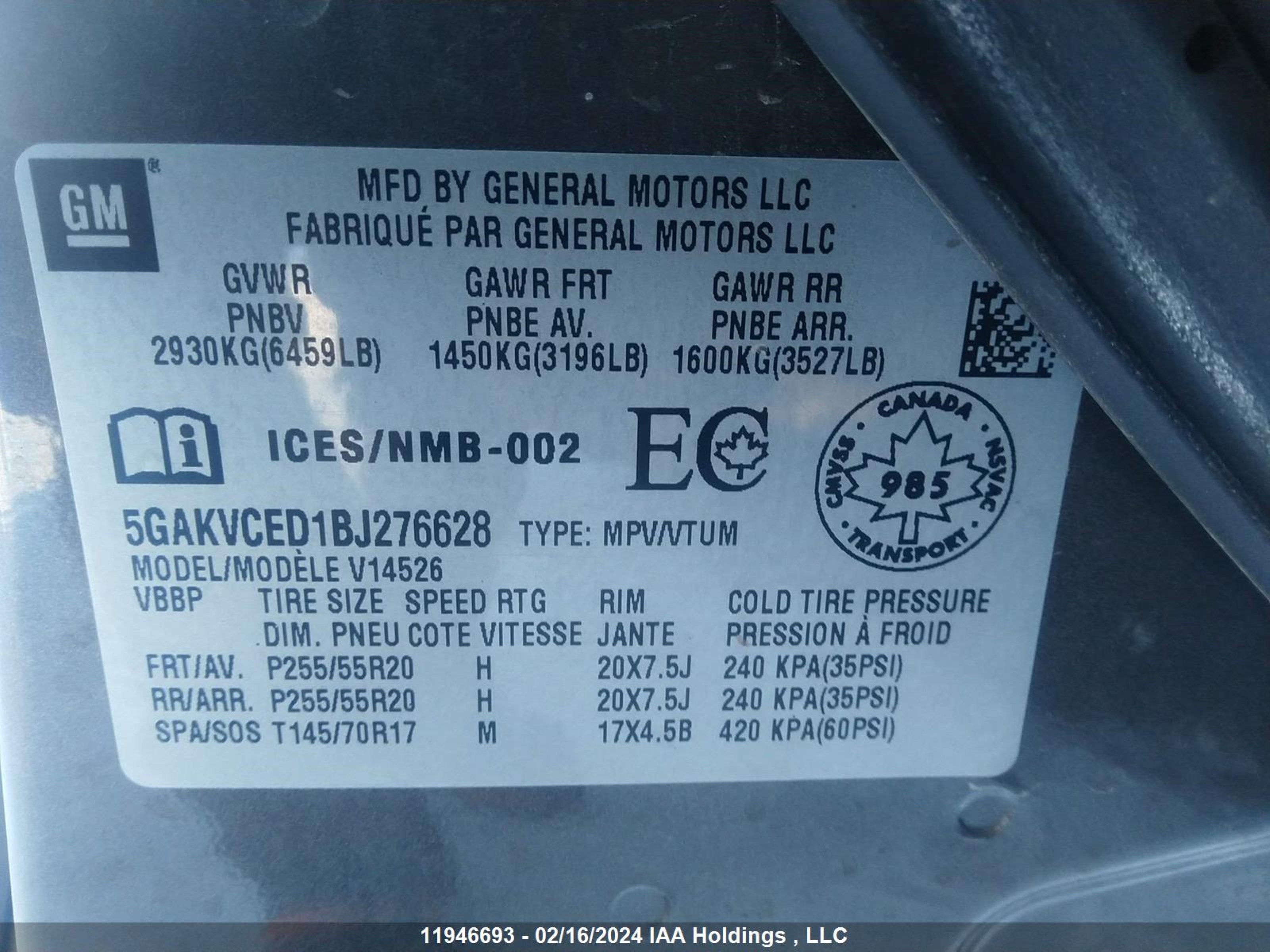 Photo 8 VIN: 5GAKVCED1BJ276628 - BUICK ENCLAVE 