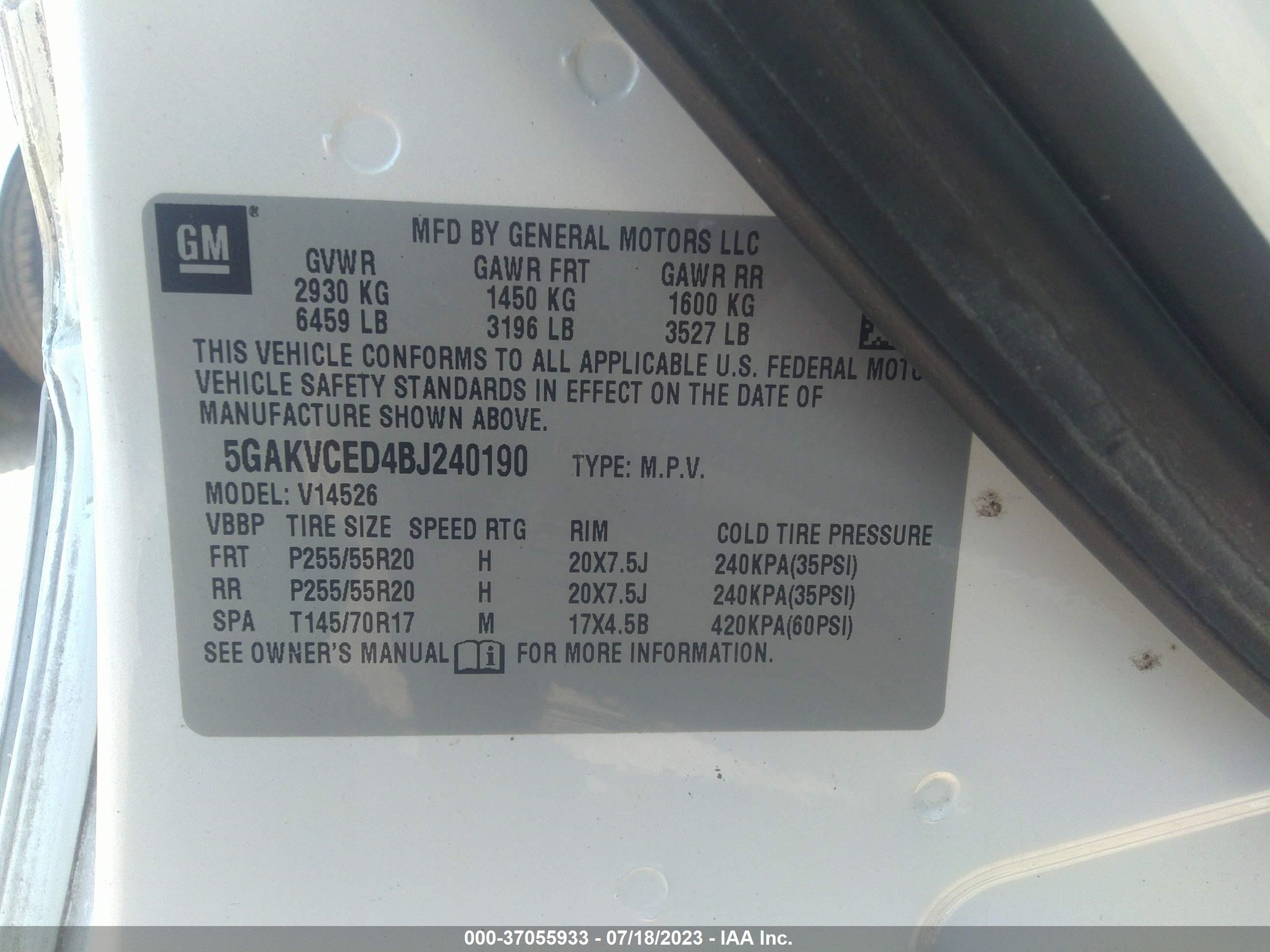 Photo 8 VIN: 5GAKVCED4BJ240190 - BUICK ENCLAVE 