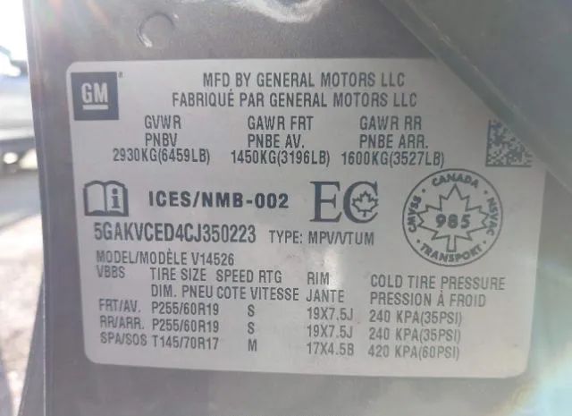 Photo 8 VIN: 5GAKVCED4CJ350223 - BUICK ENCLAVE 