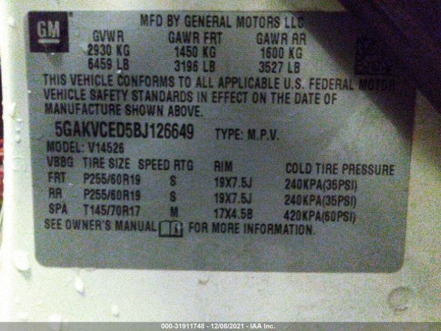 Photo 8 VIN: 5GAKVCED5BJ126649 - BUICK ENCLAVE 