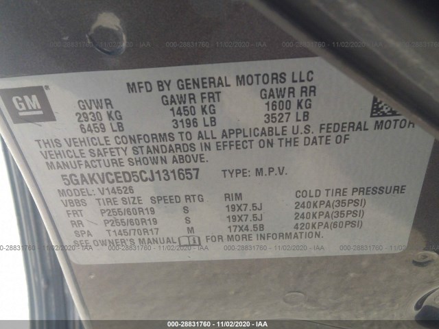 Photo 8 VIN: 5GAKVCED5CJ131657 - BUICK ENCLAVE 