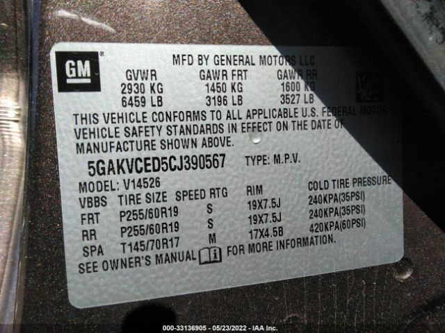 Photo 8 VIN: 5GAKVCED5CJ390567 - BUICK ENCLAVE 